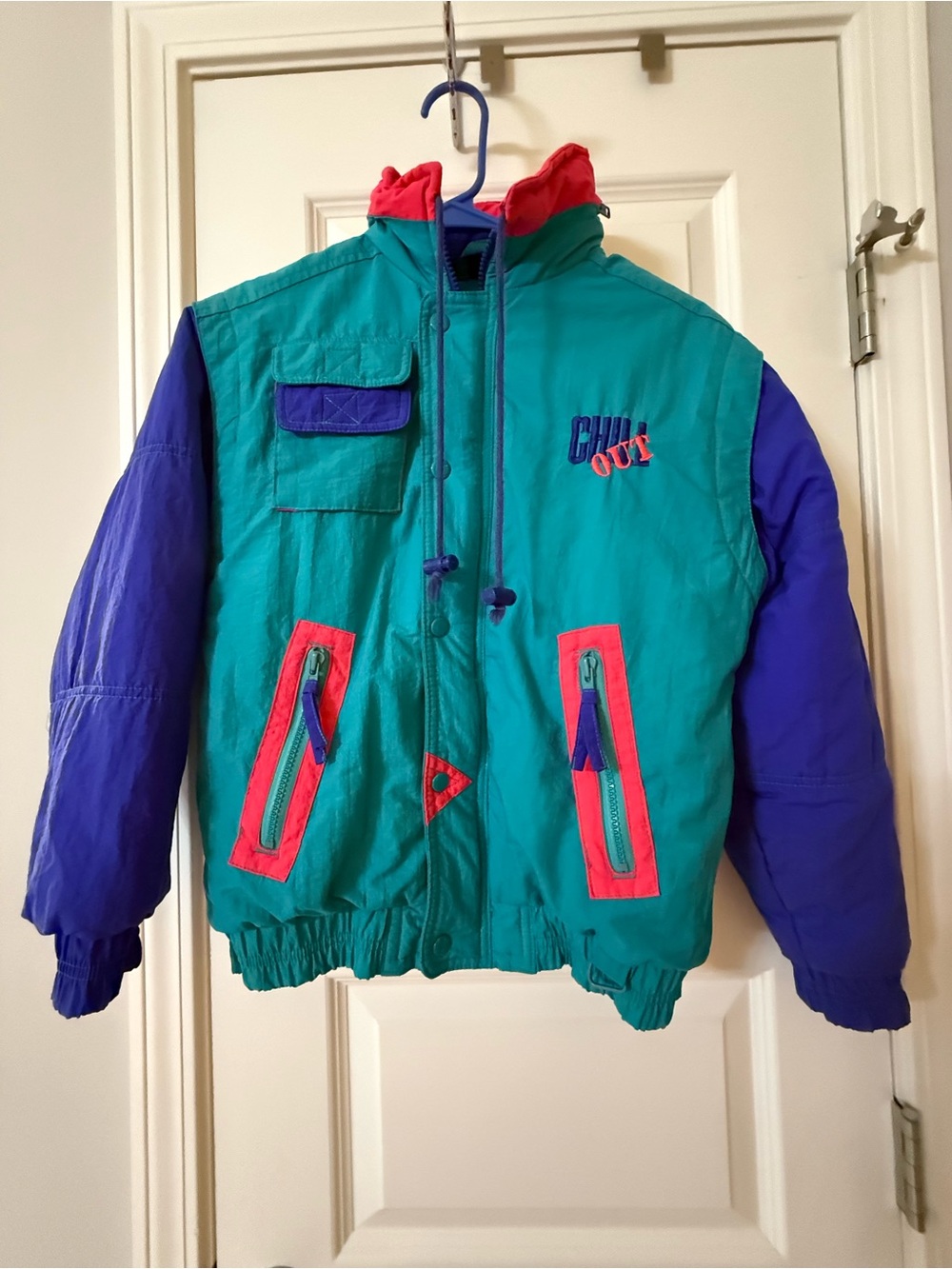Vintage Steep Slopes Colorblock Ski Jacket Boys Size 14 Chill Out with Hood
